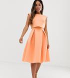 Asos Design Petite Fold Back Crop Top Midi Prom Dress-orange