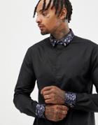 Twisted Tailor Skinny Fit Shirt With Contrast Jacquard - Black