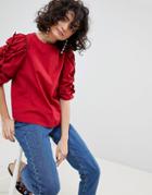 Mango Ruffle Sleeve Woven Top - Navy