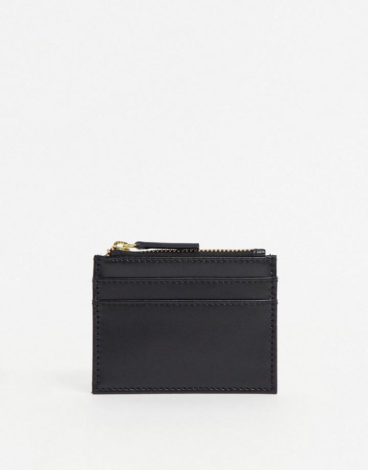 Asos Design Leather Card Holder With Coin Wallet In Black