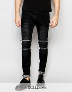 Liquor & Poker Skinny Zip Biker Jeans In Black - Black