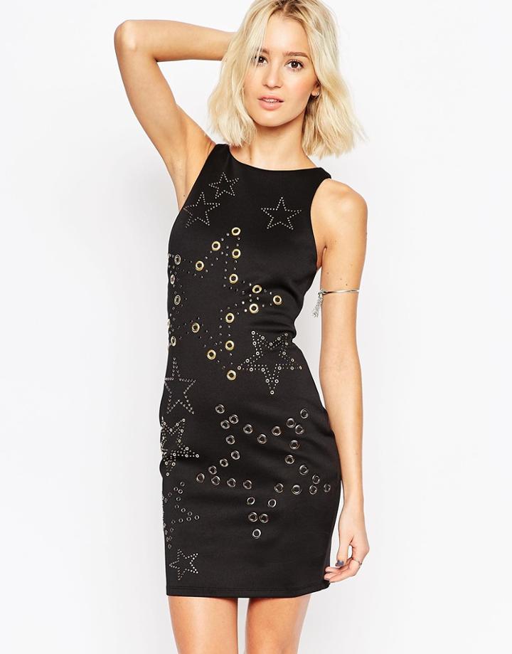Asos Hotfix Star Mini Body-conscious Dress - Black