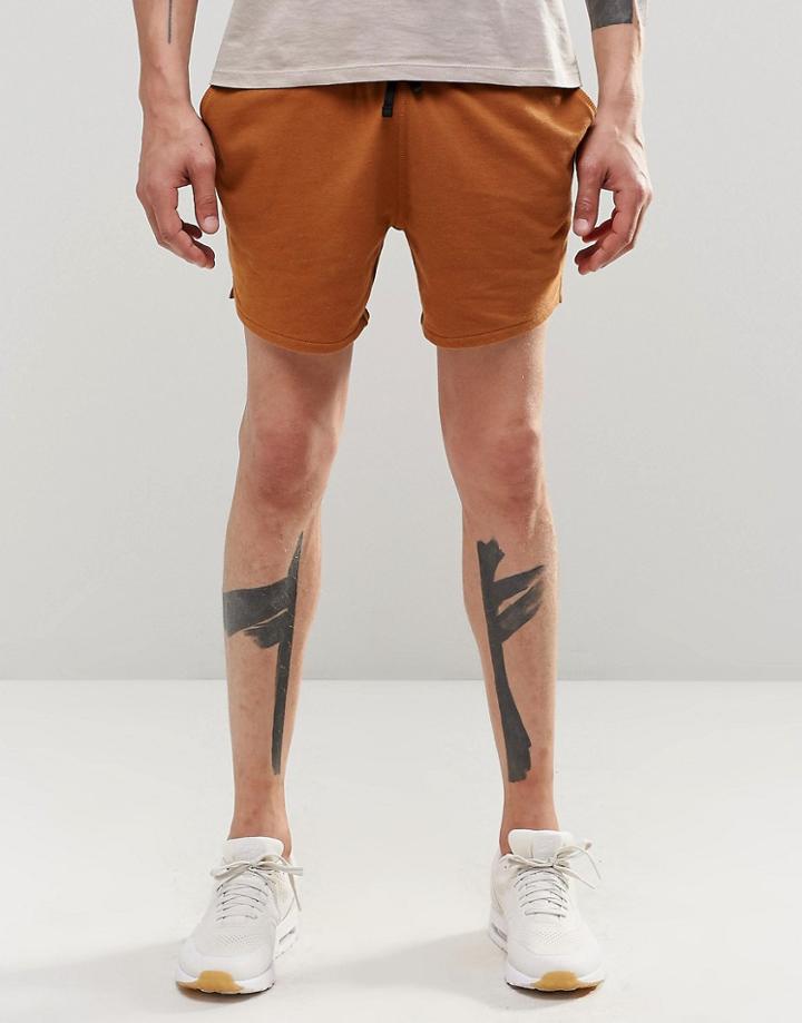 Asos Jersey Shorts In Shorter Length In Burnt Orange - Glazed Ginger
