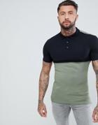 Asos Design Muscle Fit Jersey Polo With Contrast Yoke - Green