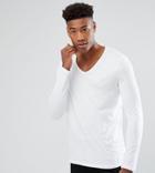 Asos Tall Long Sleeve T-shirt With Deep V Neck - White