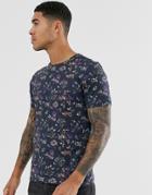 Selected Homme Floral Graphic Print T-shirt In Black - Black