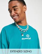 Asos Daysocial Unisex Oversized T-shirt With Logo Chest Print In Bright Teal-blue