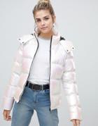 Brave Soul Thunder Padded Jacket In Pearlescent Effect - White