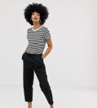 Monki Peg Leg Pants With Drawstring Waist In Black