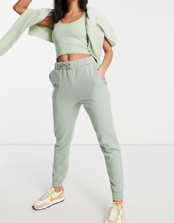 Miss Selfridge Khaki Mid Fit Sweatpants-green
