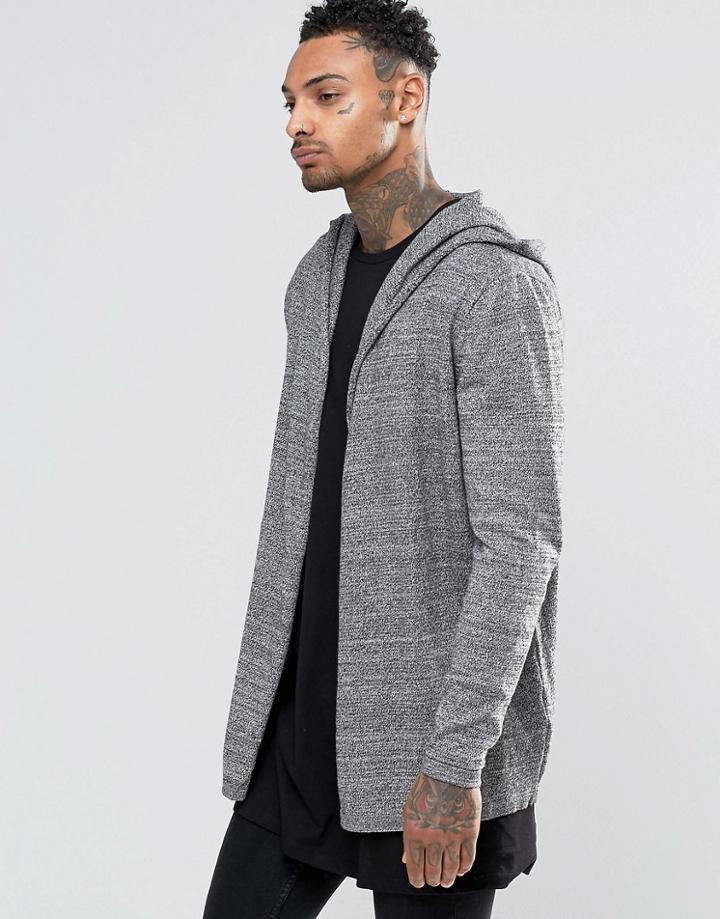 Asos Knitted Hooded Cardigan In Black Twist - Black