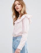 Pull & Bear Gingham Ruffle Blouse - Pink