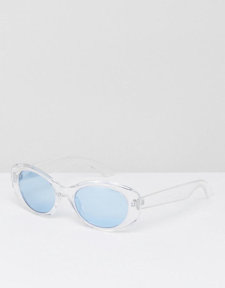 Asos Oval Sunglasses In Clear With Blue Lens - Clear