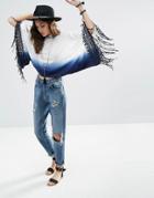 Asos Dip Dye Open Back Cape With Lace Fringe - Blue