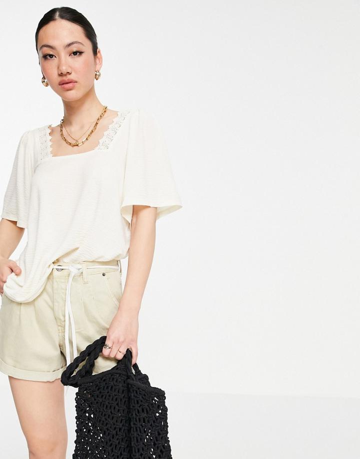 Vero Moda Square Neck Smock Blouse In Cream-white