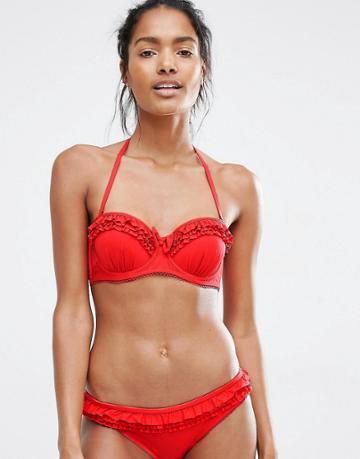 Floozie Ruflle Bikini Top - Red