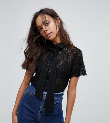 Lost Ink Petite Lace Blouse With Pussy Bow - Black
