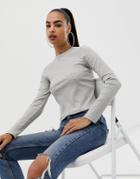 Asos Design Slim T-shirt With Long Sleeve In Gray - Black
