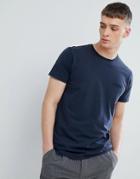 Solid T-shirt With Raw Edge Neck In Navy - Navy