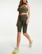 Twill Active Recycled Tie Waist Seamless Shorts In Khaki-green