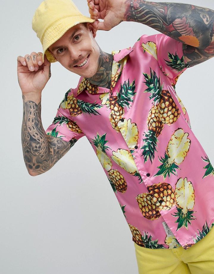 Roadies Of 66 Pineapple Print Revere Collar Shirt - Pink