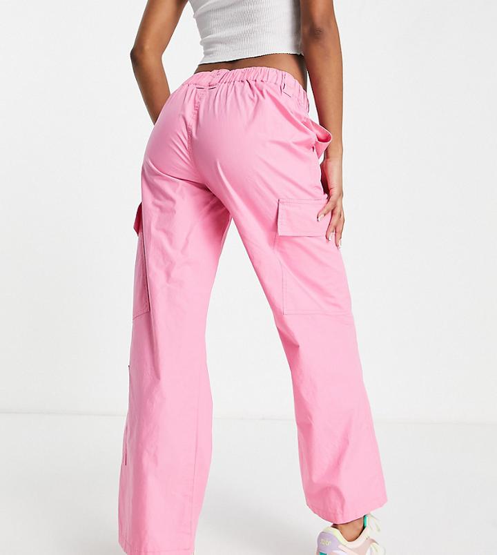 Asos Design Petite 00s Low Rise Cargo Pants In Pink