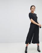 Asos Tea Jumpsuit With Ruched Sleeve In Polka Dot - Multi