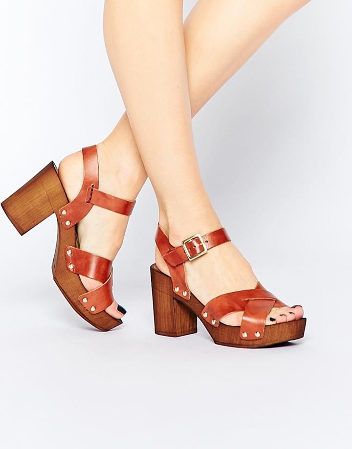 Asos Tilly Leather Heeled Sandals - Tan