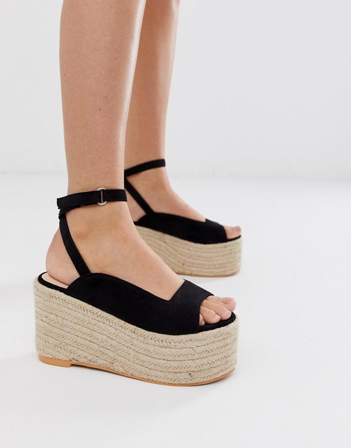 Lost Ink Flatform Espadrille In Black - Black