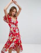 Bershka Off The Shoulder Floral Wrap Tea Dress - Multi