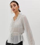 Na-kd V-neck Sheer Polka Dot Blouse In White - White