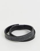 Diesel Leather Wrap Around Bracelet In Black - Black