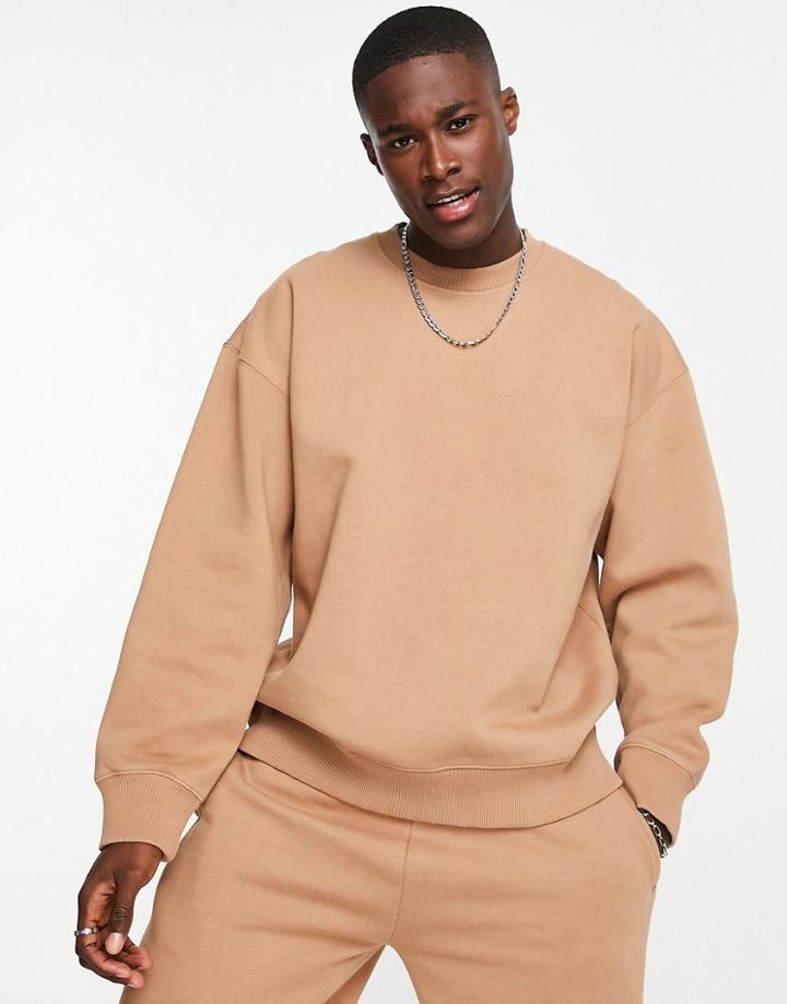 Topman Oversized Sweatshirt In Stone - Part Of A Set-brown