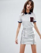 Cubic Demi Short Sleeved Polo Shirt In Glitter Threads - Silver