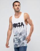 New Look Tank With Ibiza Palm Print In White - White