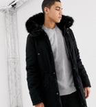 Sixth June Parka Coat In Black With Black Faux Fur Hood Exclusive To Asos - Black