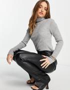 Selected Costina Rib Knit Rollneck Sweater In Gray Heather