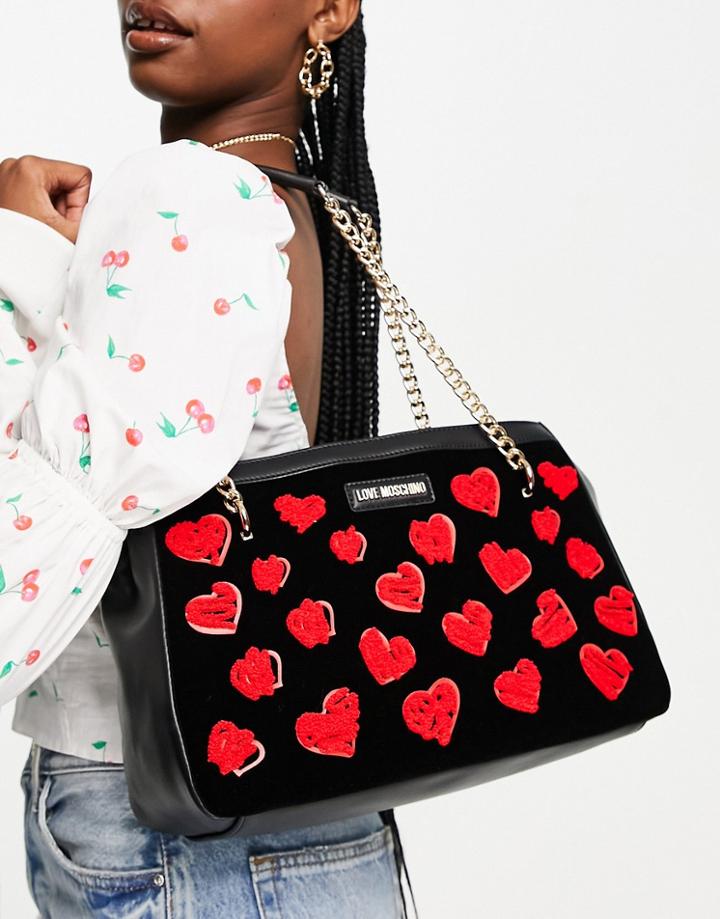Love Moschino All Over Heart Shoulder Bag In Black