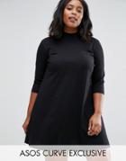 Asos Curve Swing Dress With High Neck And 3/4 Sleeve - Black