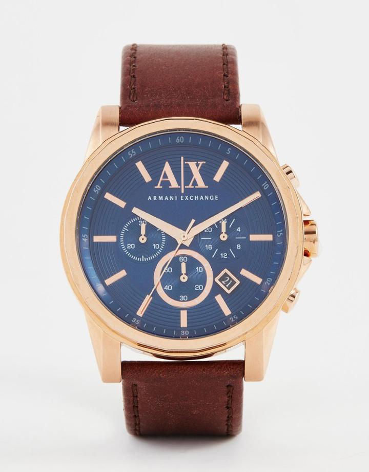 Armani Exchange Outerbanks Chronograph Watch With Leather Strap Ax2508 - Brown