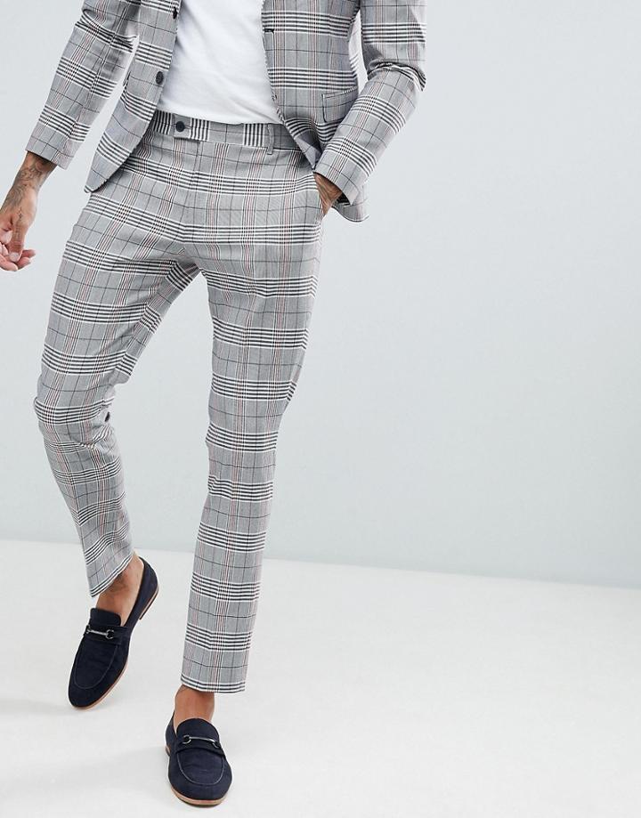 Boohooman Slim Fit Suit Pants In Prince Of Wales Check - Gray