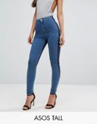 Asos Tall Rivington High Waisted Denim Jegging In Two Tone Blues - Blue