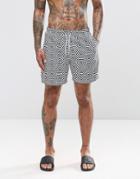 Asos Swim Shorts With Geo Print In Mid Length - Blue