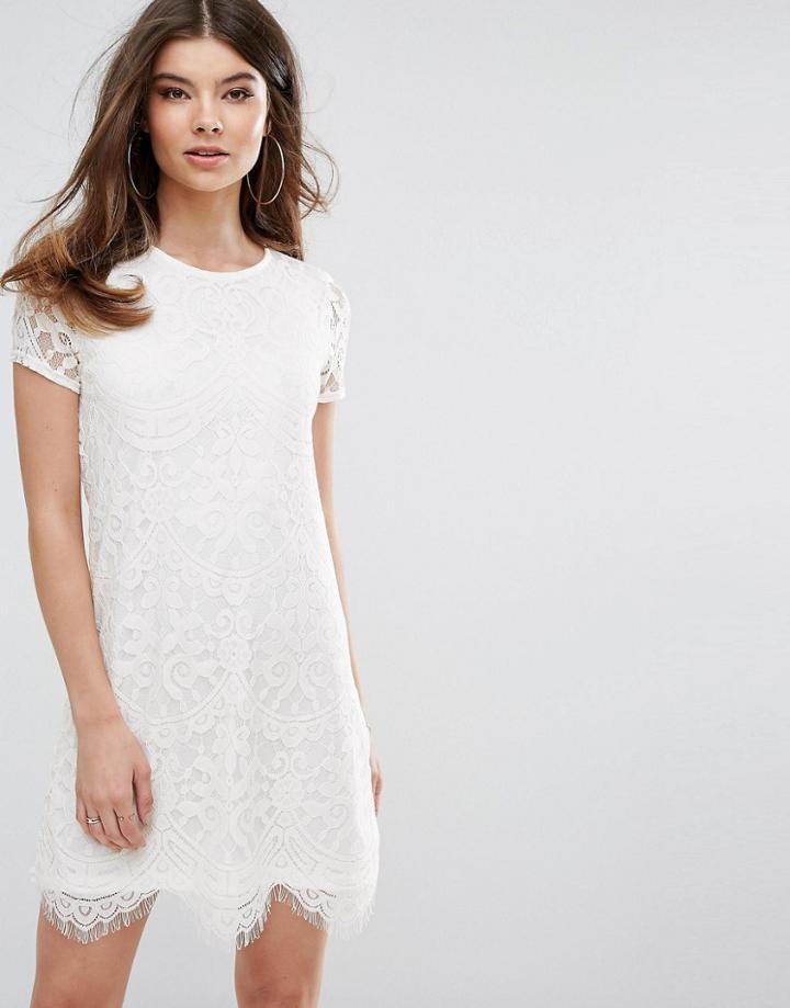 Lipsy Lace Shift Dress - Cream