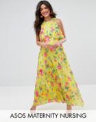 Asos Maternity Nursing Pleat Skirt Floral Maxi Dress - Yellow