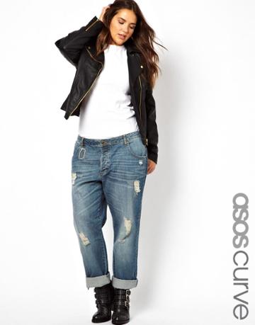 Asos Curve Saxby Boyfriend Jean With Distressed Rips
