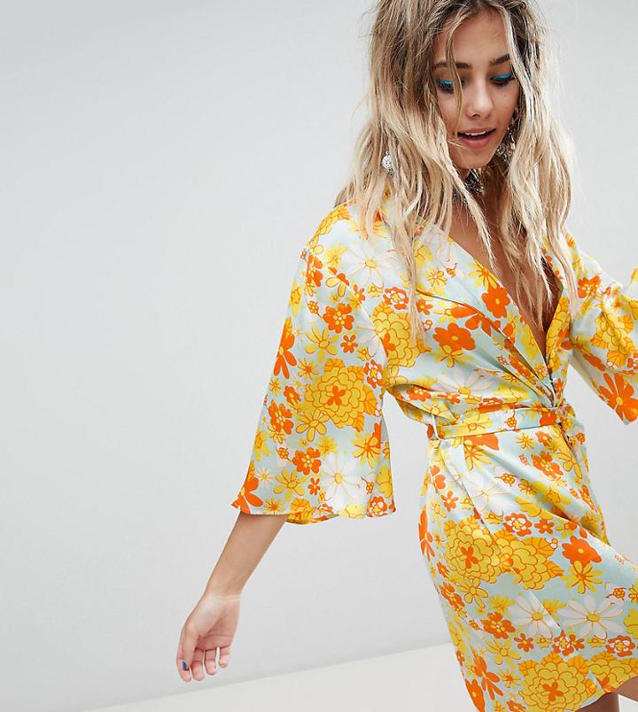 Sacred Hawk Wrap Front Romper In Floral - Multi