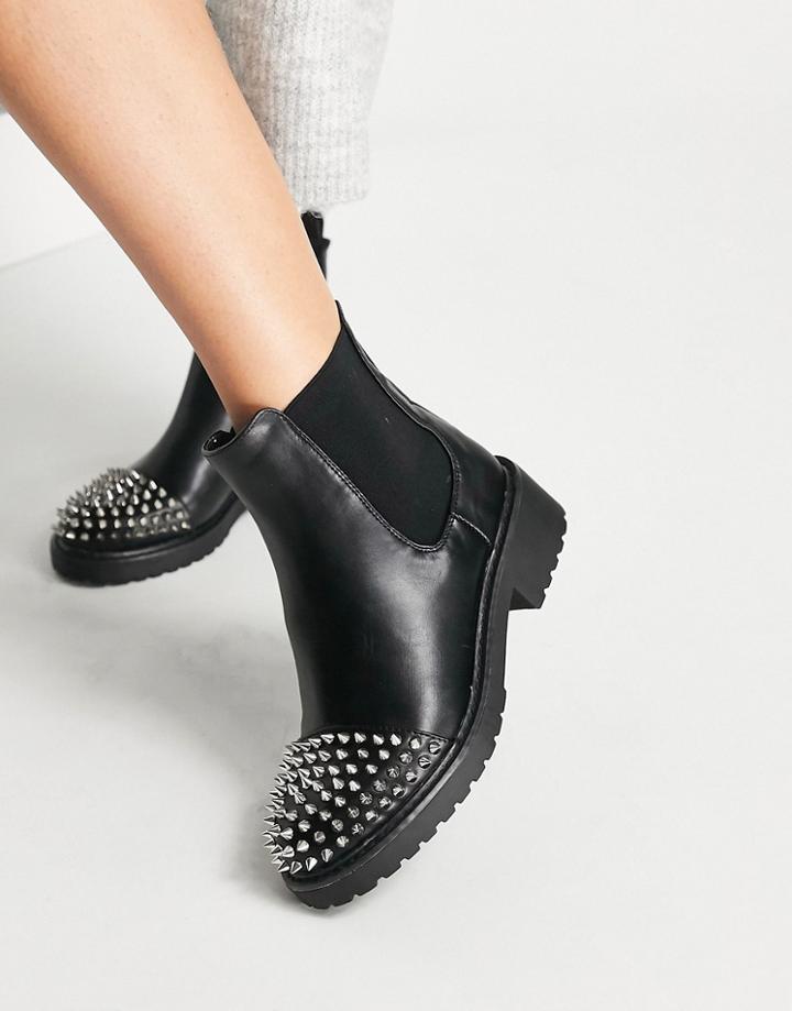 London Rebel Chunky Ankle Boots With Studs-black