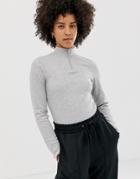 Asos Design Fitted Top In Rib With Long Sleeve And Zip Through Collar-gray