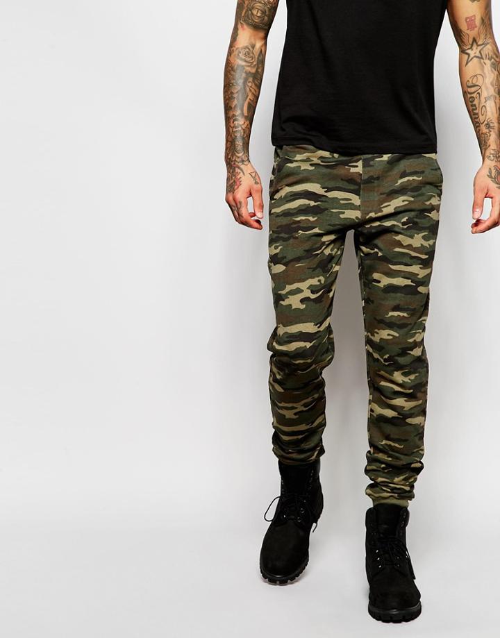 Asos Skinny Joggers With Camo Print - Khaki